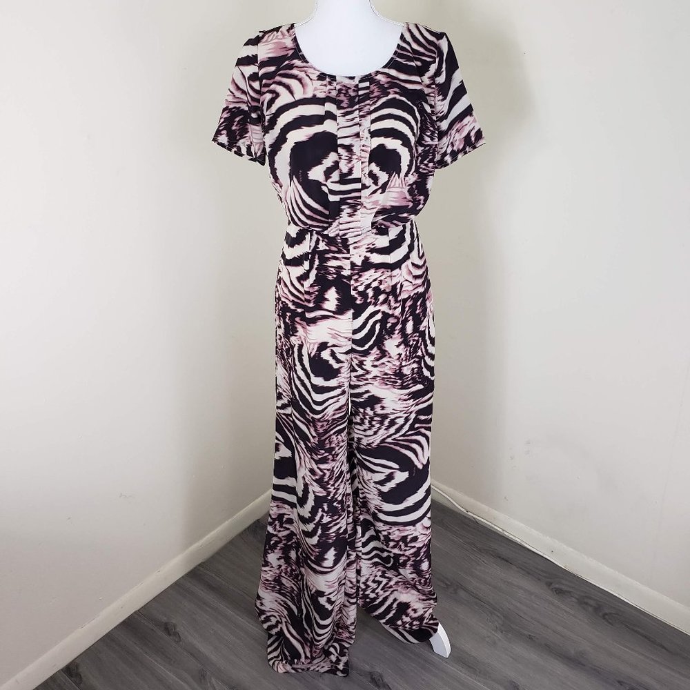 Ark & Co Zebra Print Open Back Jumpsuit Size Small